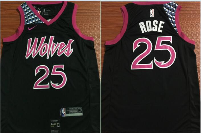 Men Minnesota Timberwolves #25 Rose Black City Edition Nike Game NBA Jerseys